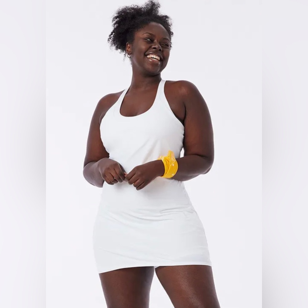 OUTDOOR VOICES The Exercise Dress in White Built In Shorts Women’s Athleisure